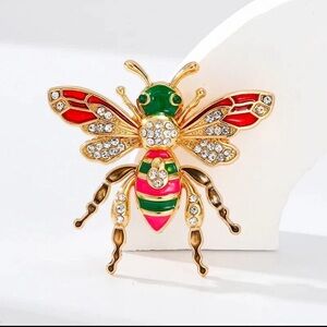 Colorful Bee Brooch with Crystals Metal Base